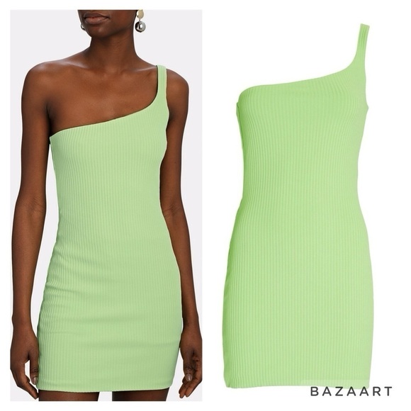 NWT GAUGE81 Erla One Shoulder Rib Knit Mini Dress Size XL Pistachio color - Picture 1 of 16